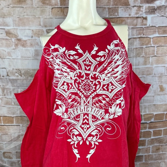 Affliction Women’s Graphic Long Sleeve Cut-Out T-Shirt -Various Sizes -NWT - Picture 3 of 9
